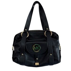 Michael Kors Black Pebbled Leather Tote Satchel Shoulder Bag Gold Hardware